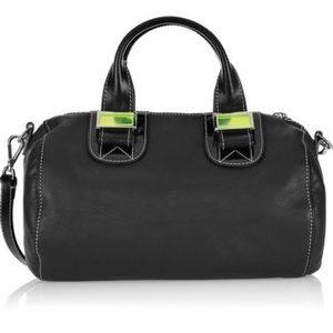 Authentic Meredith Wendell Black Leather Duffle Ha